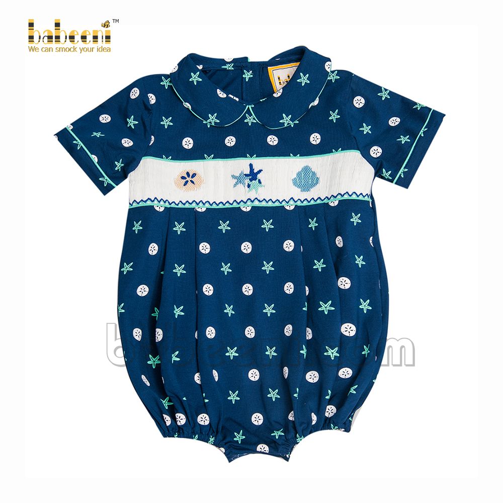 Boy bubble with embroidered navy starfish- BC 866